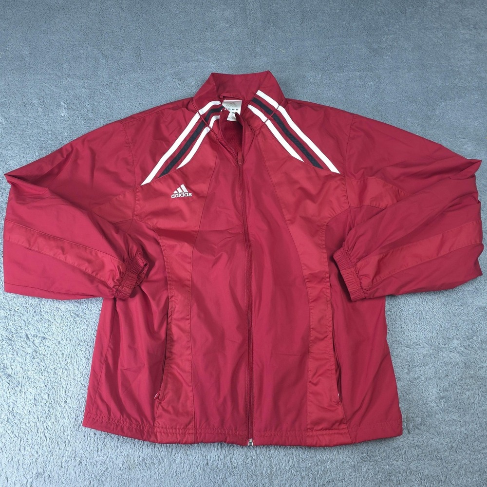 Vintage Adidas Jacket Mens Small Red Windbreaker 3-Stripes Full Zip Athletic